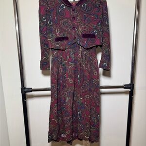 Karin Stevens Purple Paisley Long Sleeve Dress Size 8